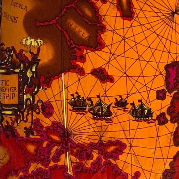 VNTG Anne Pinkerton 100% Silk Map Themed Top Orange and Red Sleeveless - Picture 2 of 9